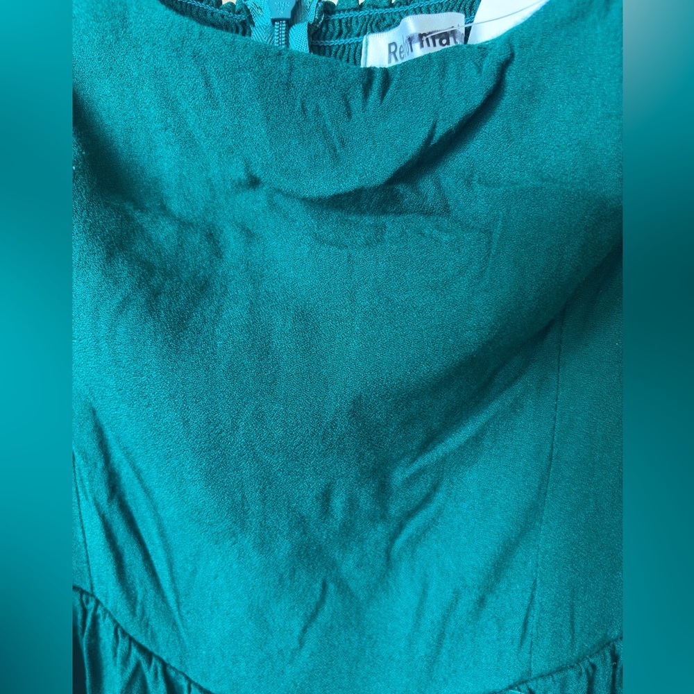 New Reformation Mica Puff Long Sleeve Emerald Green Midi Dress Sz 8 Square Neck - Picture 9 of 11